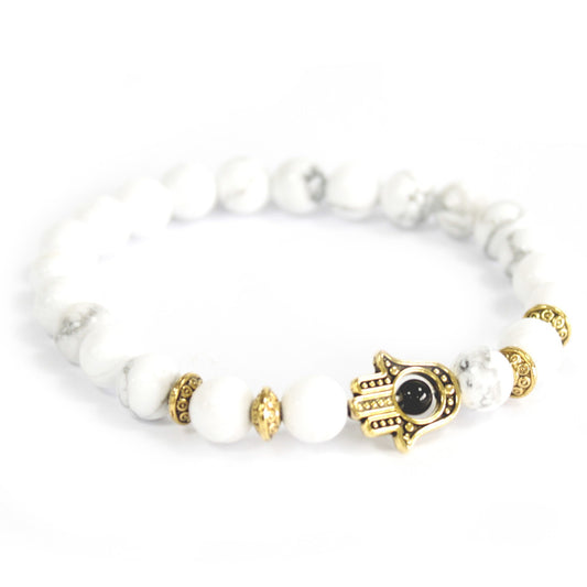 Gold/White Stone Hamsa - Gemstone Bracelet