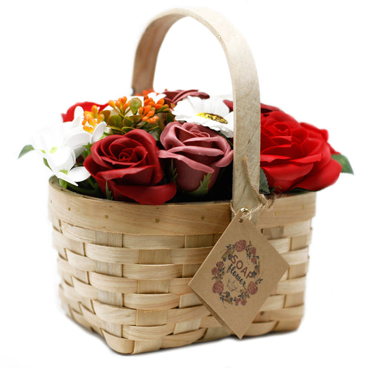 Bouquet dans un panier en osier - grand rouge