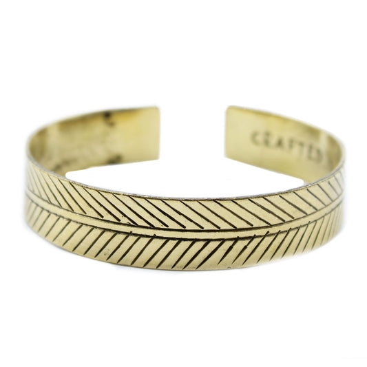 Tibetan Brass Bracelet - Wide Tribal Leaf