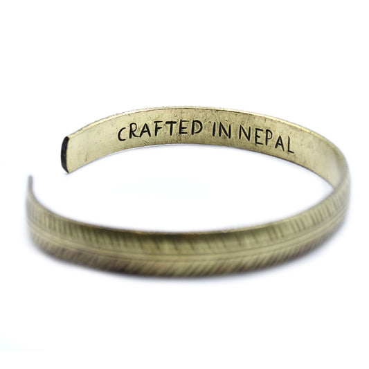 Tibetan Brass Bracelet - Thin Tribal Leaf