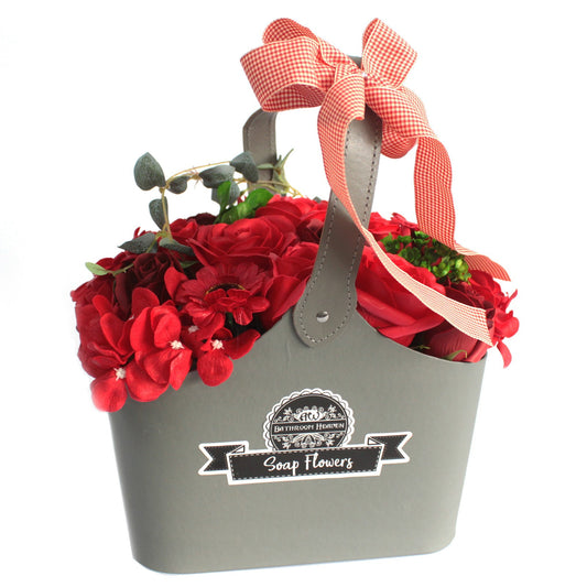 Panier bouquet de fleurs de savon - rouge