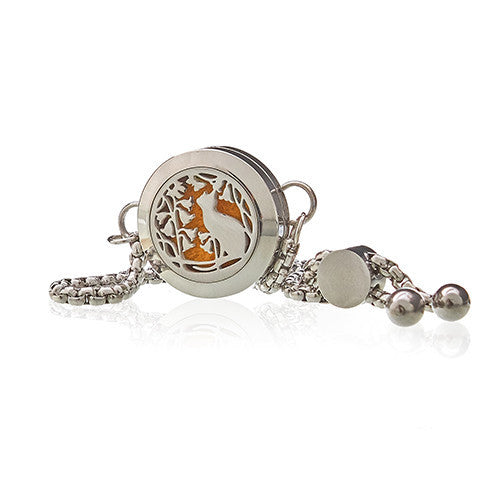 Bracelet chaîne d'aromathérapie - Chat et fleurs - 20 mm