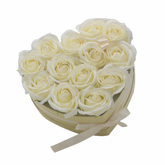 Gift Box - Soap Flower 13 Cream Roses - heart