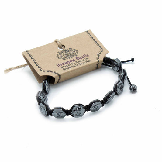 Bracelet Magnétique Shamballa Hématite - Crânes Hexagonaux