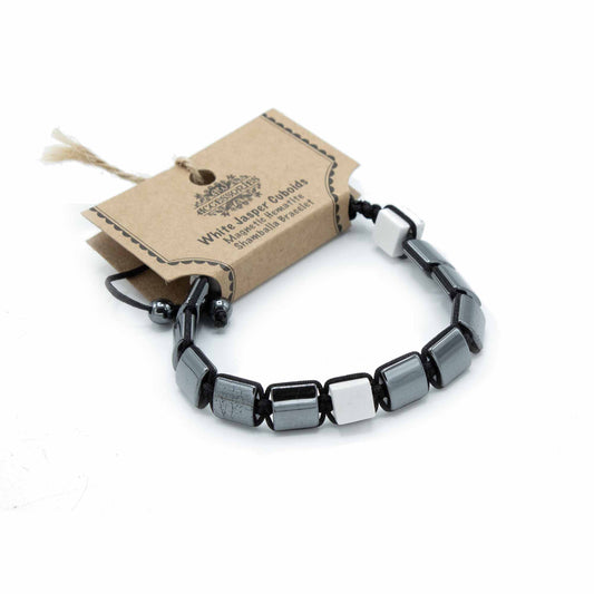 Bracelet magnétique Shamballa Hématite - Cuboïdes Jaspe Blanc