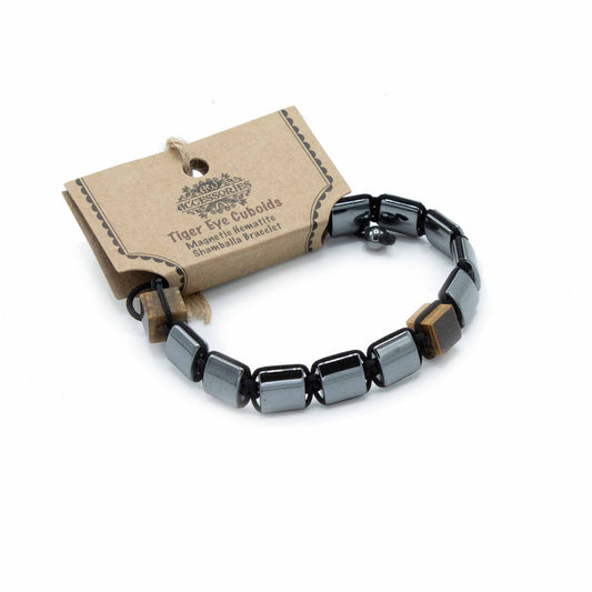 Bracelet Magnétique Shamballa Hématite - Cuboïdes Oeil de Tigre