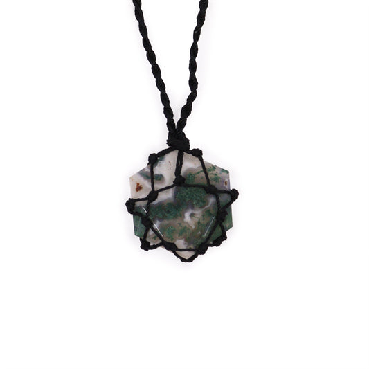 Pendentif hexagonal en pierres précieuses entrelacées - Agate mousse