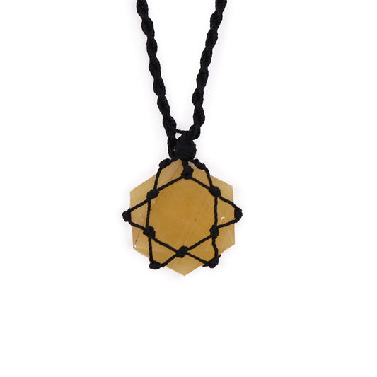 Pendentif Hexagone Entrelacé de Pierres Précieuses - Quartz Jaune