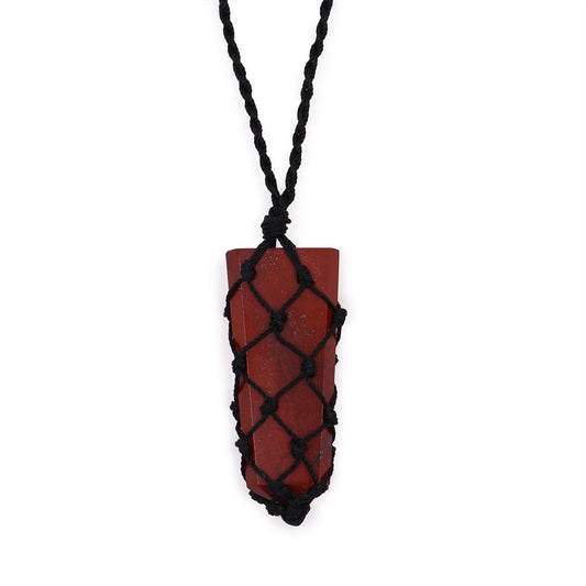 Flat Point Pendant with Intertwined Gemstones - Red Jasper