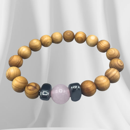 Cedar Bracelet - Heart Chakra - Rose Quartz